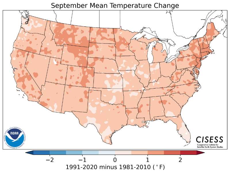 1981-2010 normal September average temperature difference