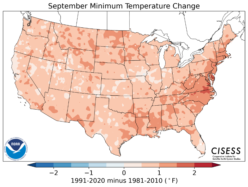 1981-2010 normal September minimum temperature difference
