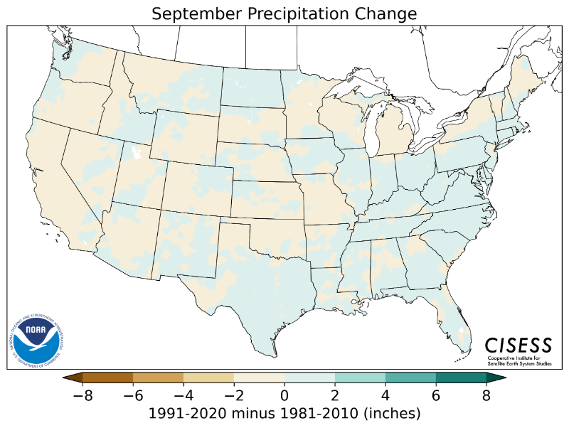 1981-2010 normal September precipitation value difference