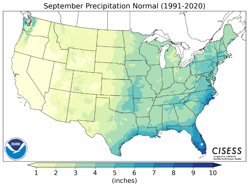 1991-2020 normal September precipitation