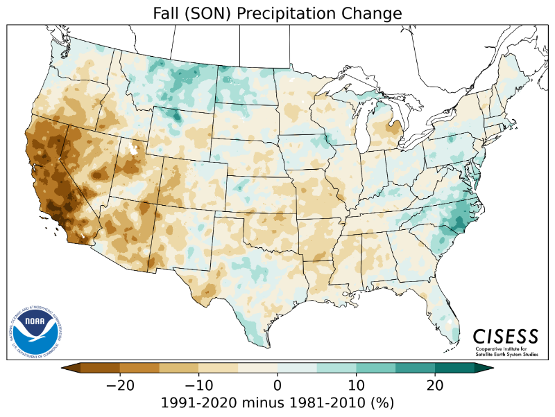 1981-2010 normal autumn precipitation percentage diffrence