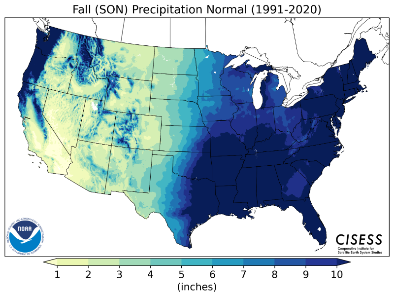 1991-2020 normal autumn precipitation