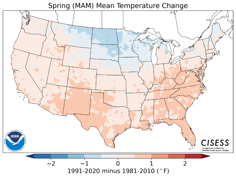 1981-2010 normal spring average temperature difference