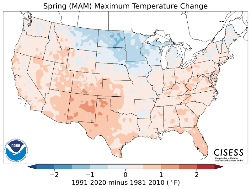 1981-2010 normal spring maximum temperature difference