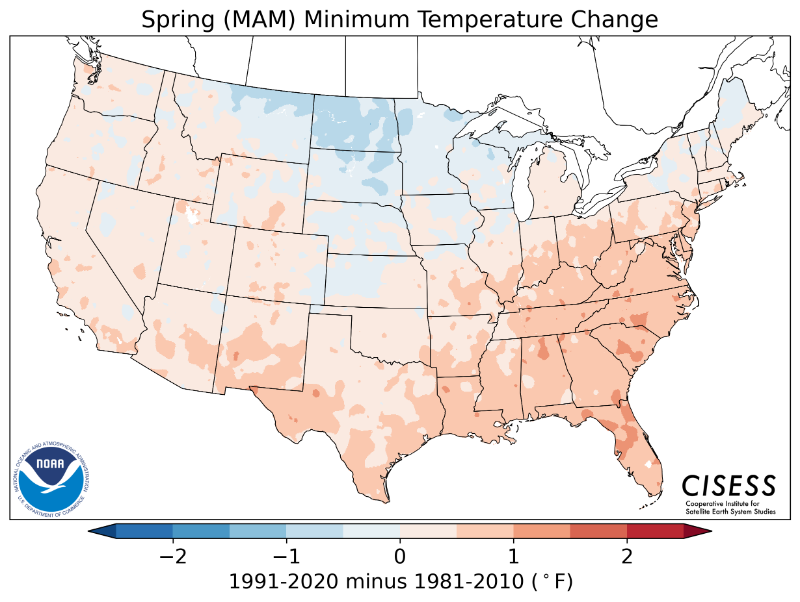 1981-2010 normal spring minimum temperature difference