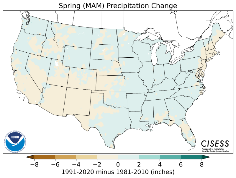 1981-2010 normal spring precipitation value difference
