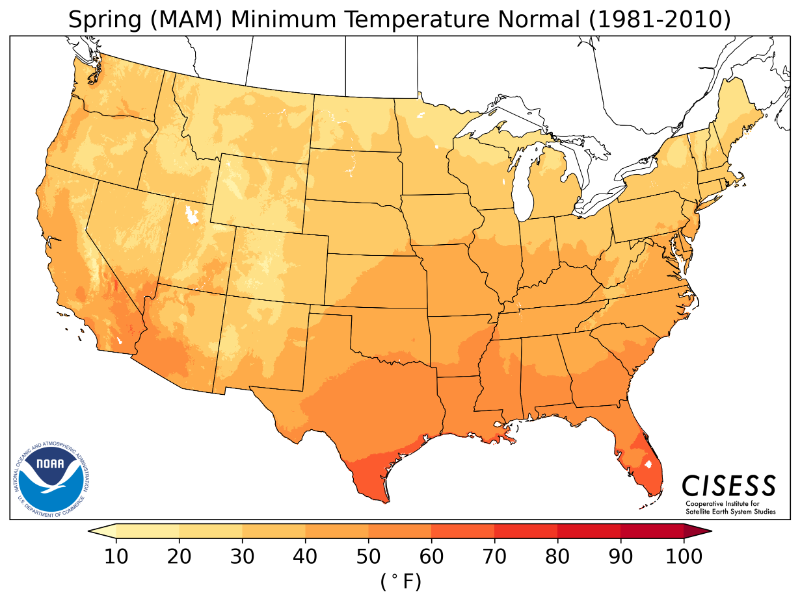 1981-2010 normal spring minimum temperature