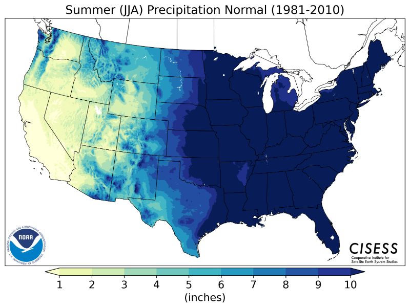 1981-2010 normal summer precipitation