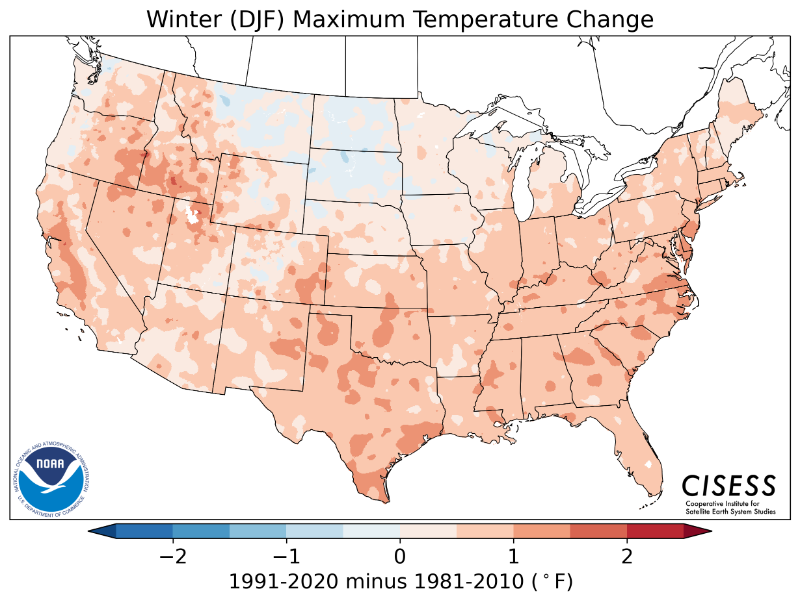 1981-2010 normal winter maximum temperature difference