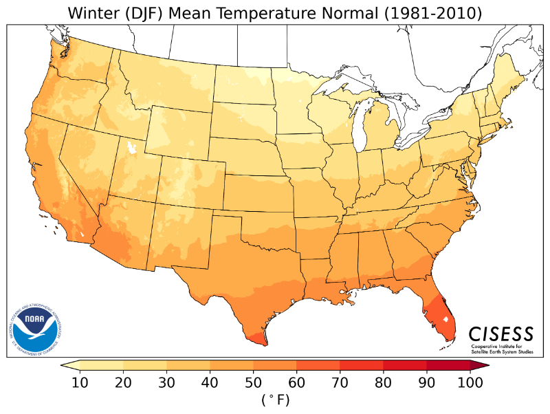 1981-2010 normal average winter temperature