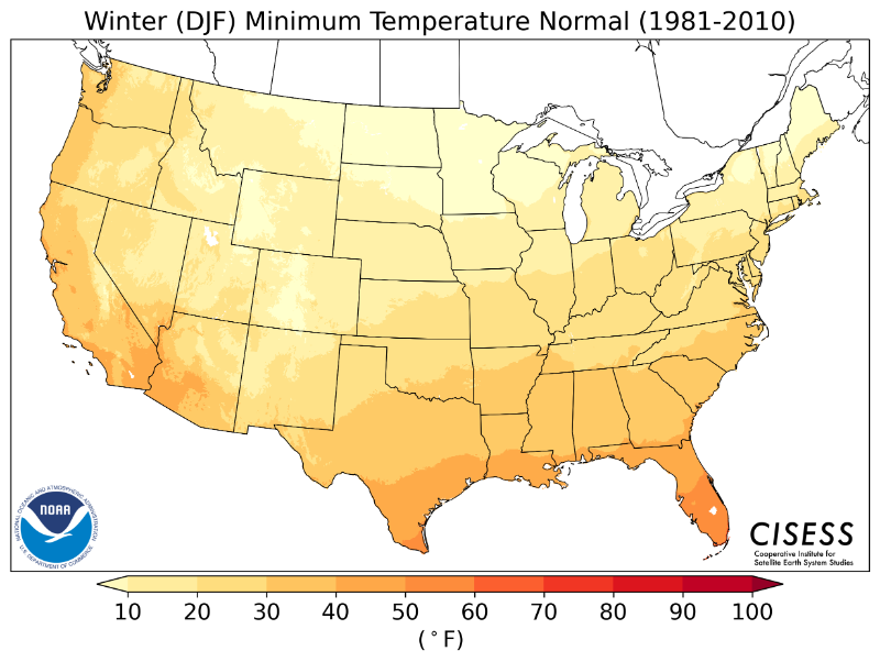 1981-2010 normal minimum winter temperature
