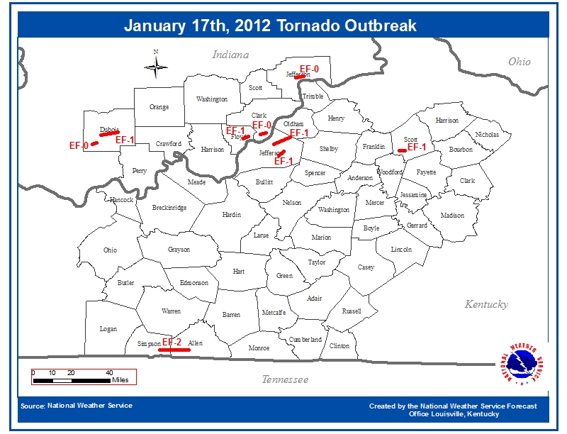 January 17, 2012 tornado outbreak map