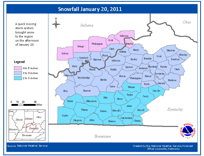 Snowfall map January 20, 2011