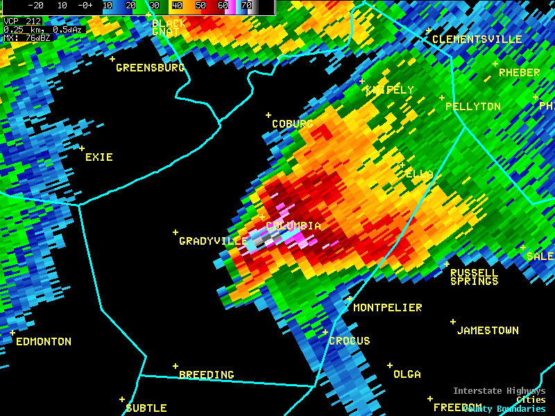 Columbia storm on radar