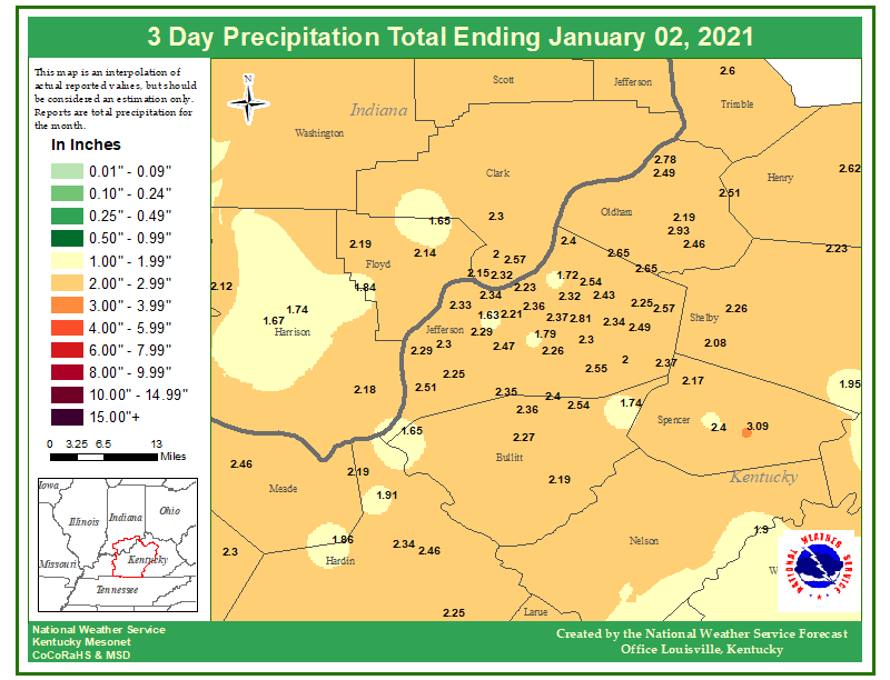 ThreeDay Rainfall Totals Ending 7 AM January 2, 2021