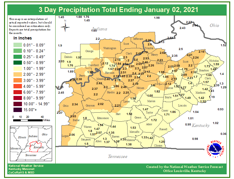 ThreeDay Rainfall Totals Ending 7 AM January 2, 2021