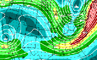 Graphic at 300 or 200 mb Showing Example Height Field, Isotachs, and the Jet Stream  