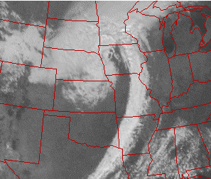 Visible Satellite Image of a Low Pressure System and Trailing Cold Front