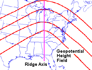 Example 500 mb Map Showing a Ridge Axis Within the Geopotential Height Field