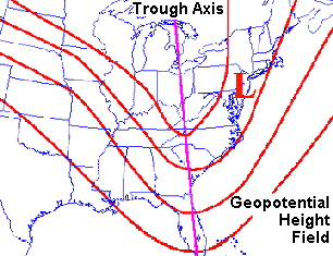 Example 500 mb Map Showing a Trough Axis Within the Geopotential Height Field