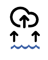 Graphic showing evaporation. Arrows pointing upward from water to clouds.