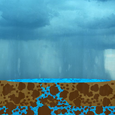 Graphic showing infiltration. Water moving downward into the soil from precipitation.