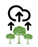 Graphic showing transpiration. Arrows pointing upward from vegetation toward clouds.