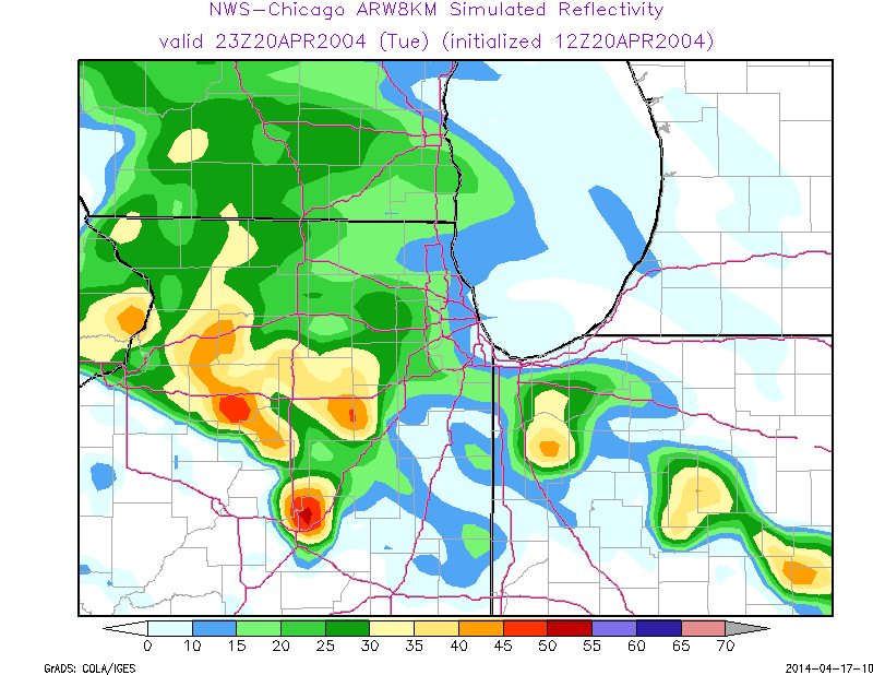 Image showing simulated radar from a retrospective weather model simulation