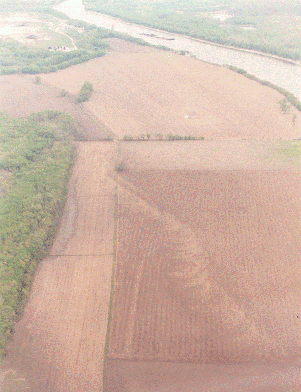 Photo showing damage ground swirl patterns from Granville-Utica tornado