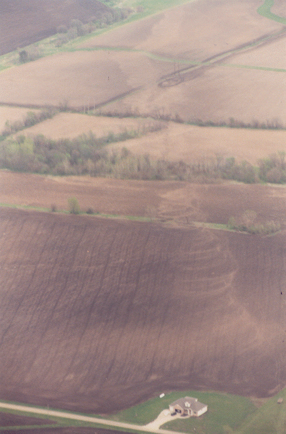 Photo showing damage ground swirl patterns from Granville-Utica tornado
