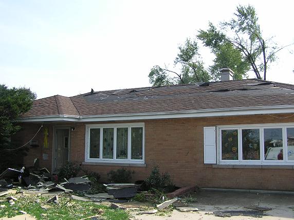 Roof damage from debris