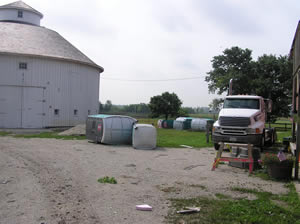 Portable toilet tipped over