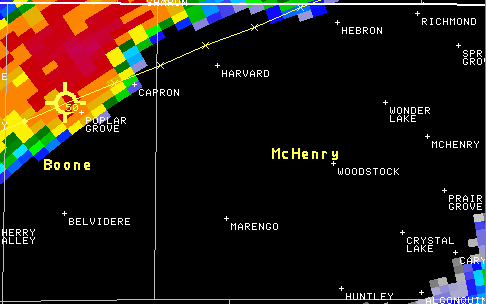 Image showing radar base reflectivity valid at 330 PM January 7 2008