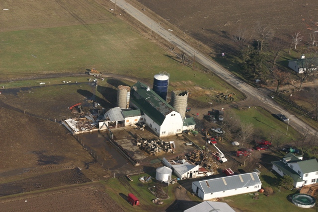 photo showing damage from the Poplar Grove Harvard tornado