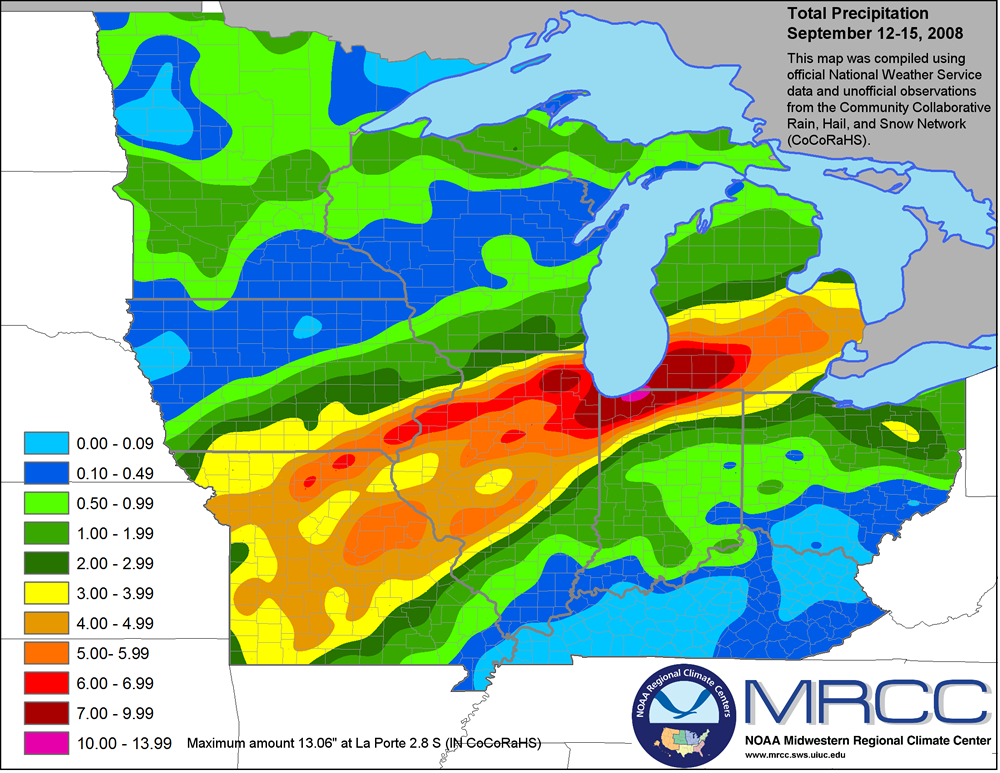 Rainfall from the remnants of Hurricane Ike