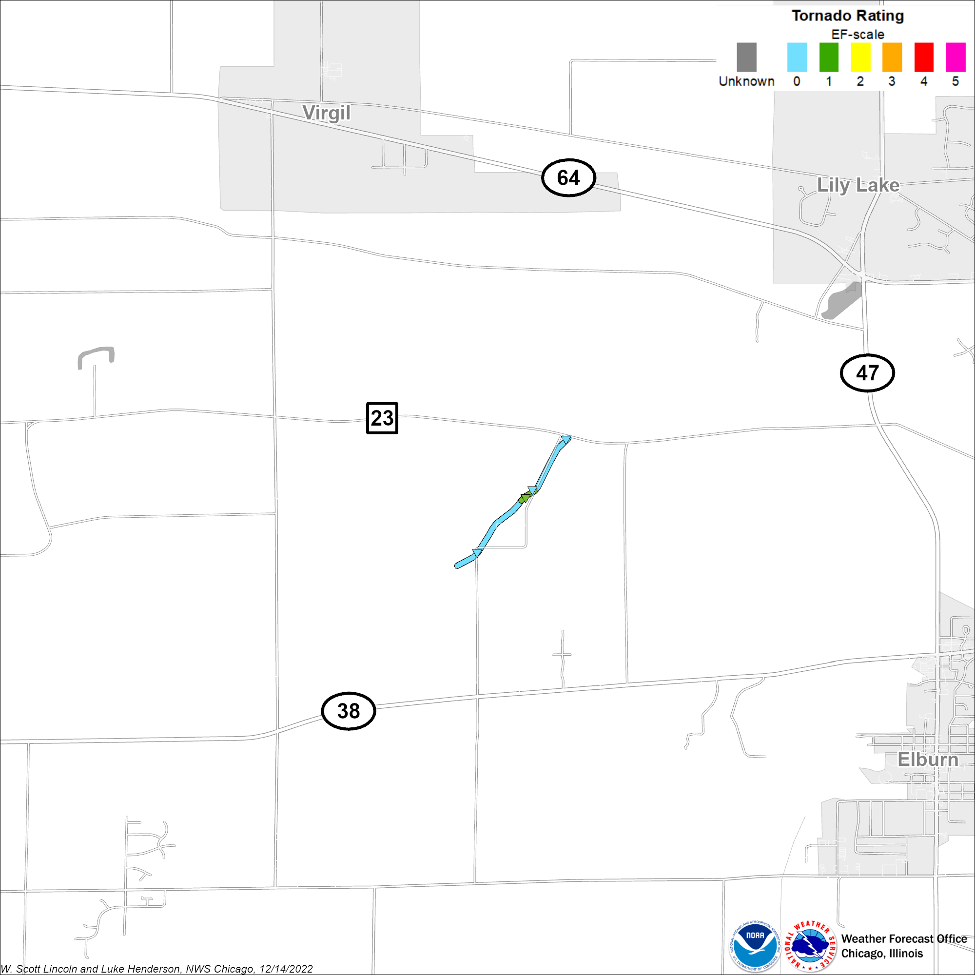 Map showing track of Virgil tornado