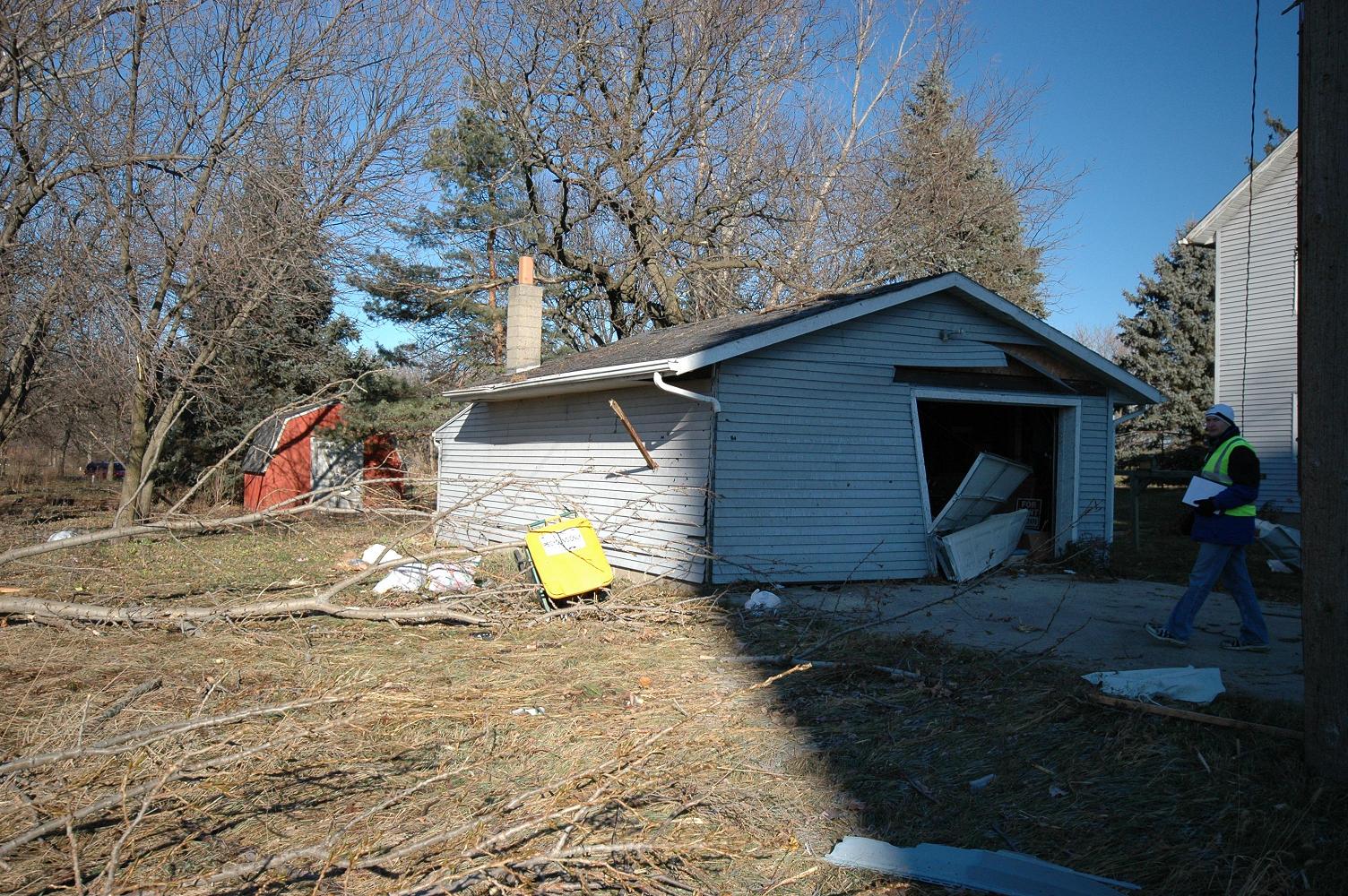Photo of tornado damage near Caledonia