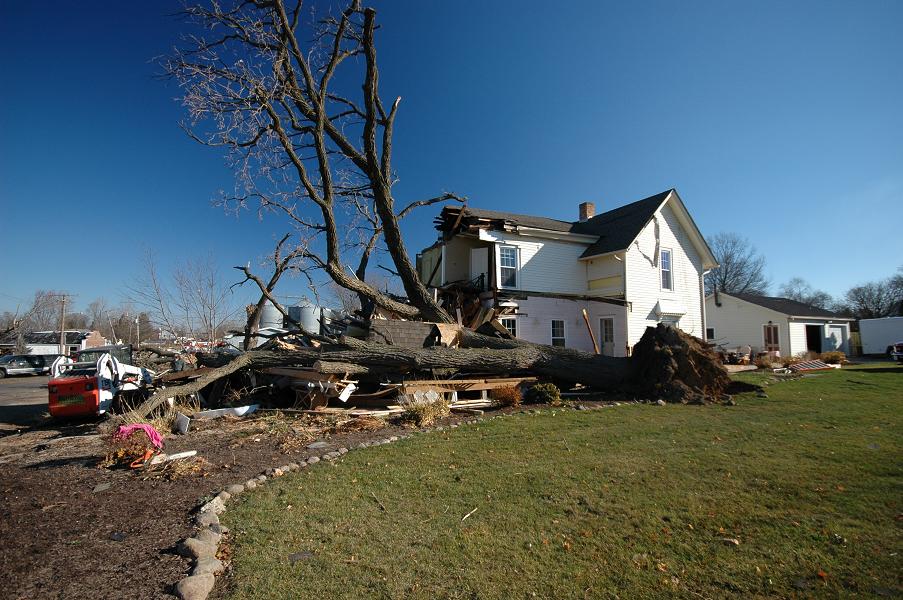 Photo of tornado damage near Caledonia