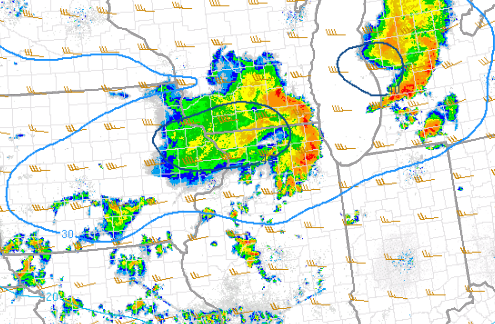13z radar and 850-300 mean wind