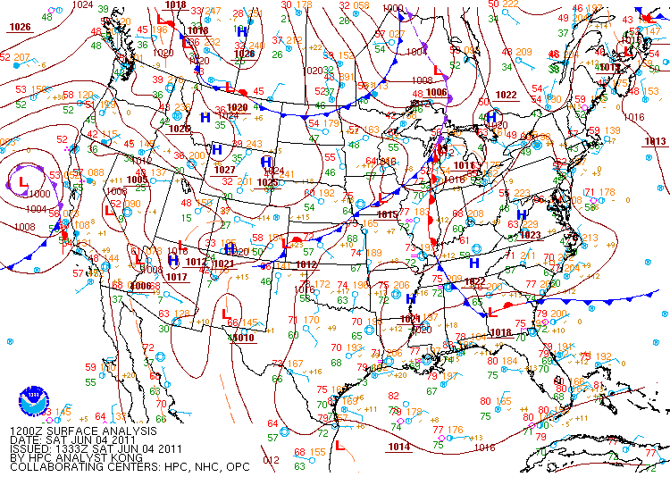 Surface analysis at 7 AM on Saturday June 4th