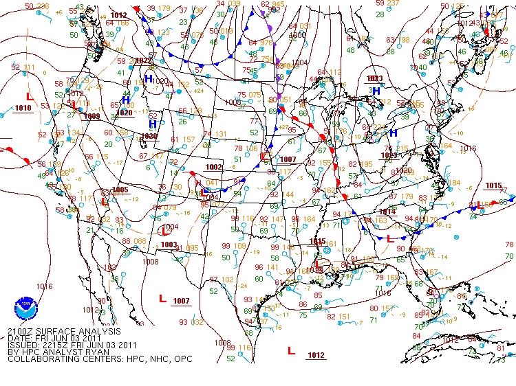 Surface analysis at 4 PM on Friday, June 3rd