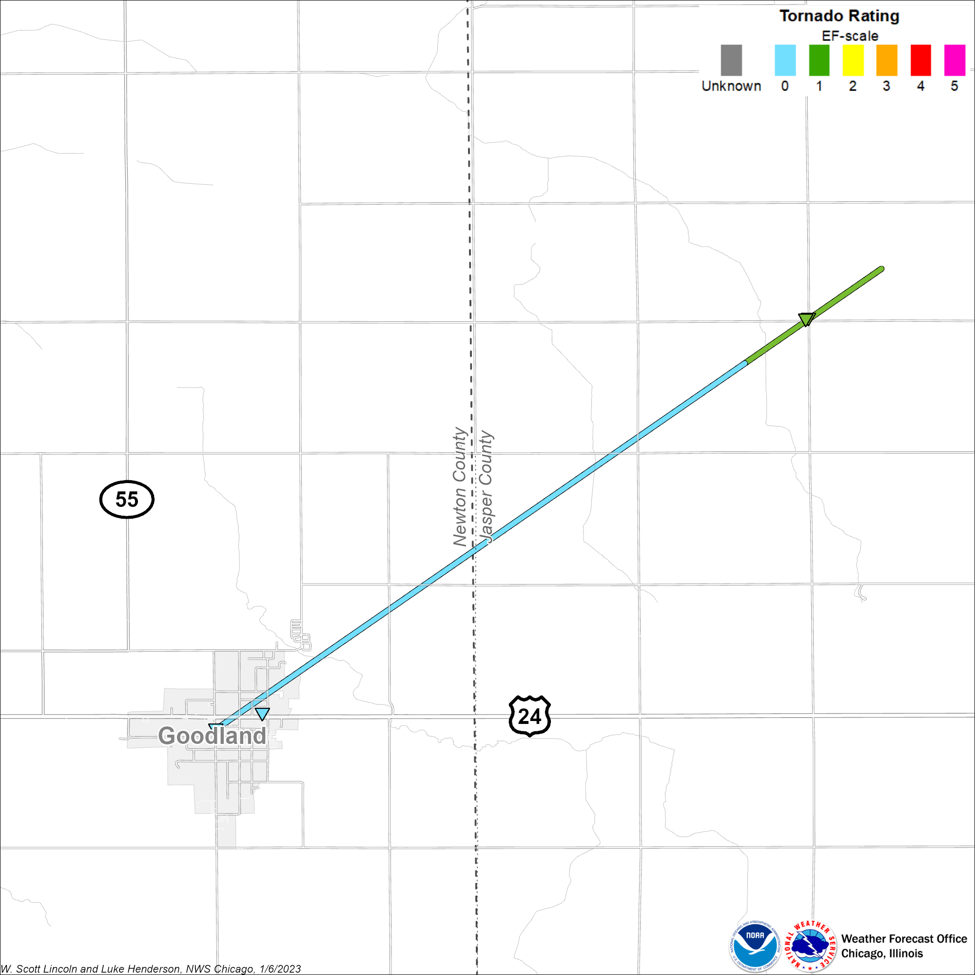 Map showing track of Goodland tornado
