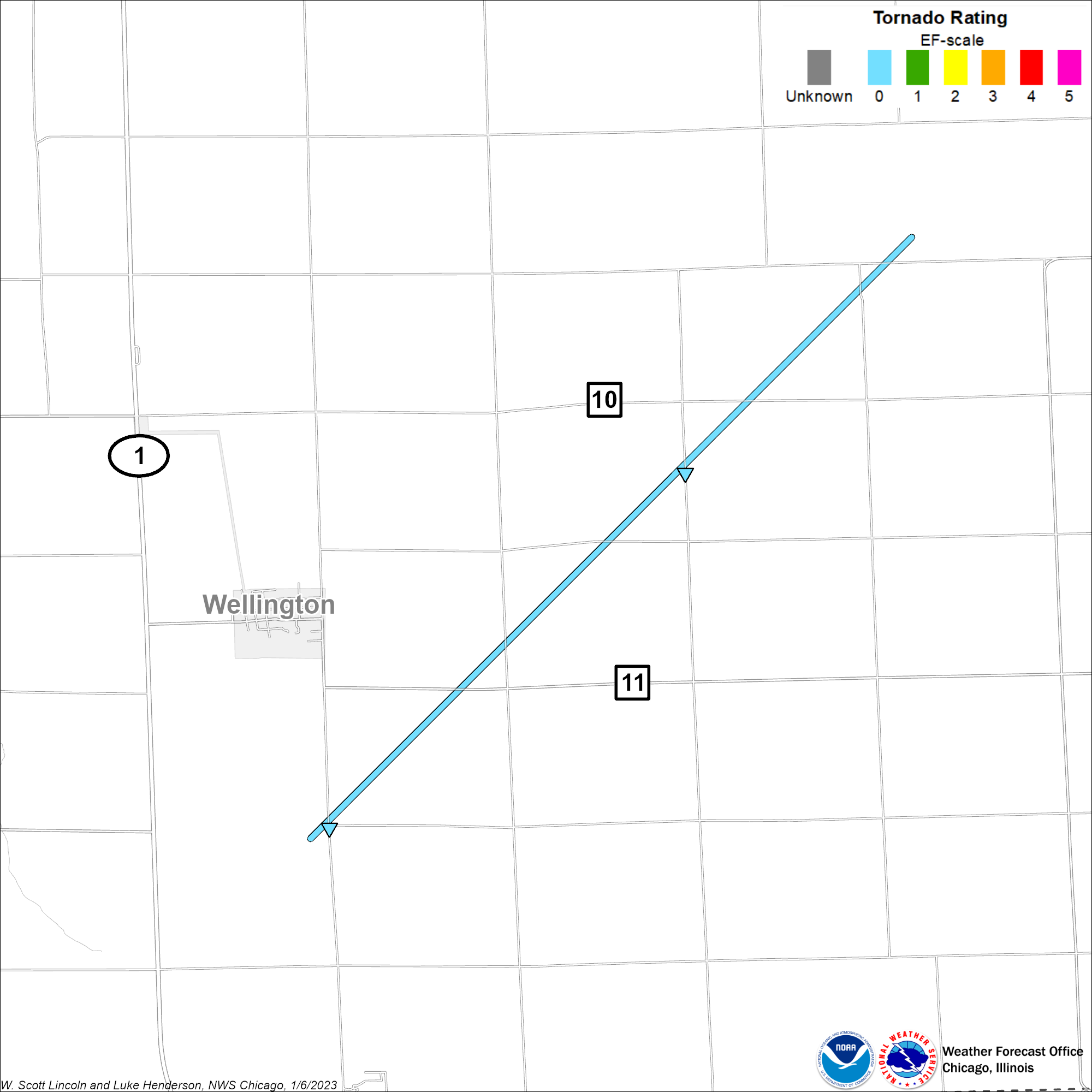 Map showing track of Wellington tornado