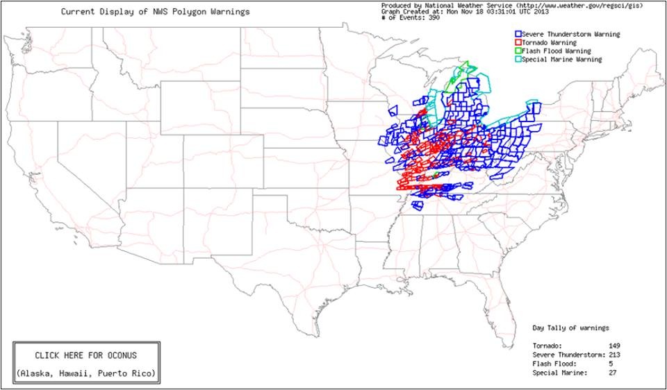 Image showing severe weather warnings issued on November 17 2013