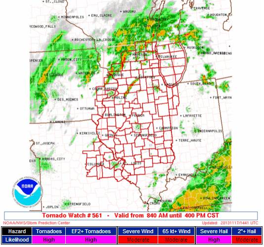 Image showing tornado watch issued the morning of November 17 2013