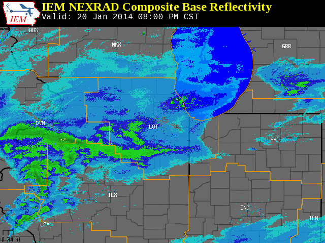 Radar animation showing evolution of lake effect snow band from Cook County into northwest Indiana.