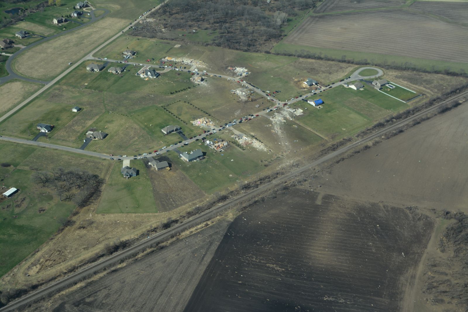 Photo showing aerial imagery of Rochelle-Fairdale tornado track