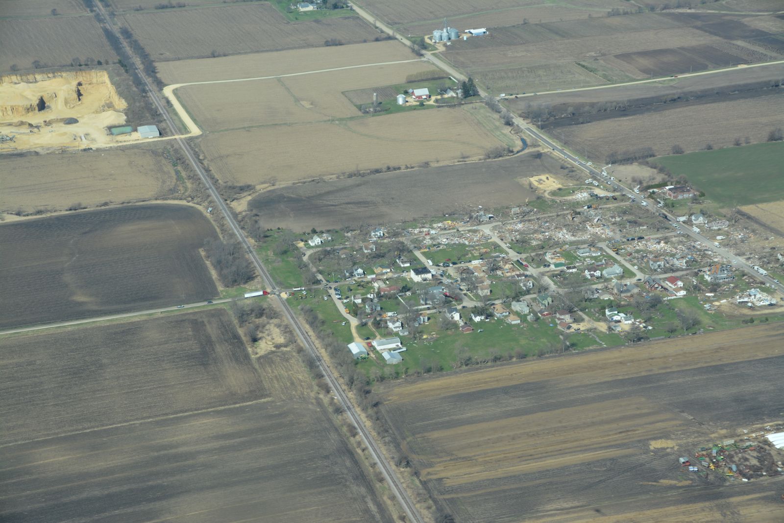 Photo showing aerial imagery of Rochelle-Fairdale tornado track