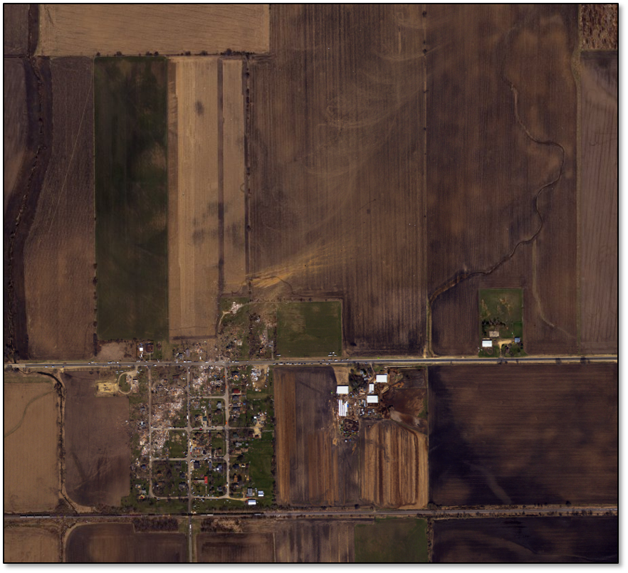 Photo showing aerial imagery of Rochelle-Fairdale tornado track