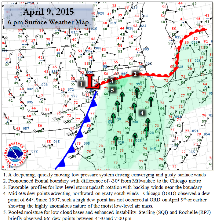 Image showing the surface weather conditions at 6 PM on April 9 2015